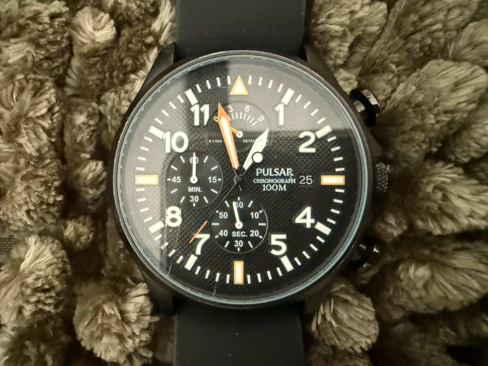 Pulsar Militair Chronograph 100M Herenhorloge zeldzaam., Gebruikt, Zwart, Ophalen of Verzenden, Waterdicht