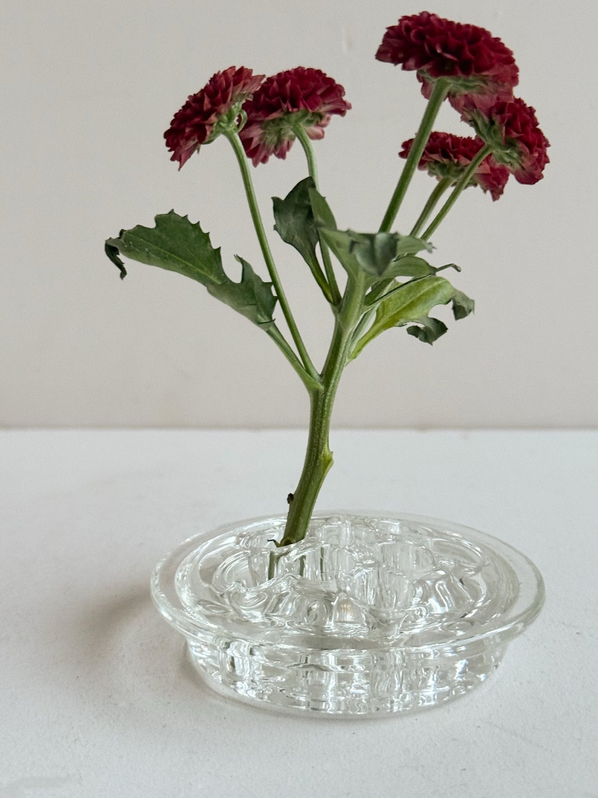 Simpele glazen bloemensteker - 2,5 cm hoog, 9 cm breed, Ophalen of Verzenden, Zo goed als nieuw, Transparant, Glas