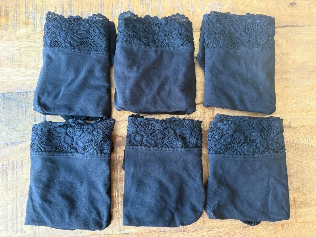 Set van 6 zwarte brief model broekjes met kanten afwerking, Kleding | Dames, Verzenden, Zwart, Broekje of Short