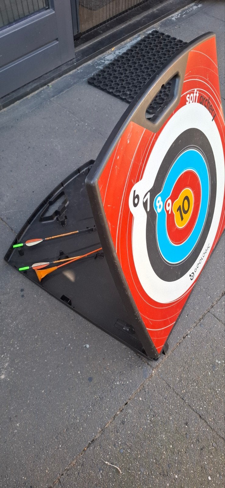 Softarchery set Decathlon met zuignap pijlen en doel, Ophalen, Gebruikt
