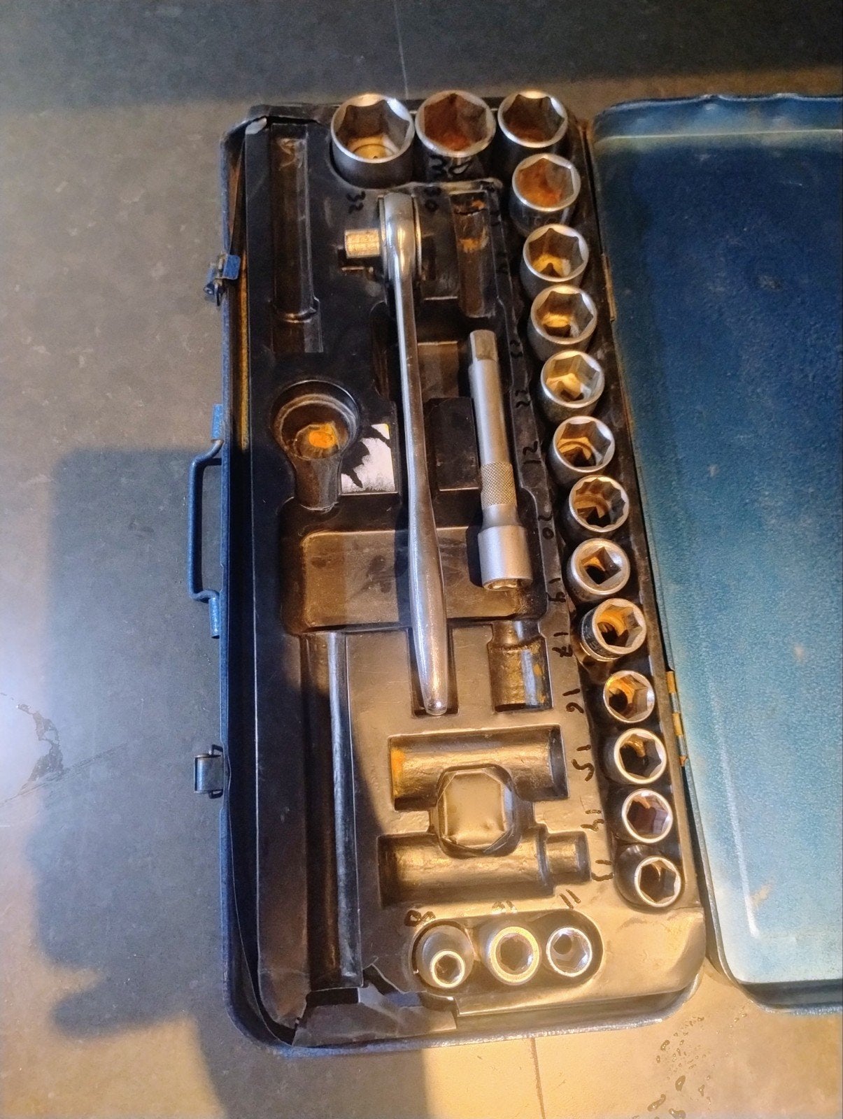 Metrische doppenset met ratel en verlengstukken, Ophalen of Verzenden, Gebruikt, Sleutel/ratel