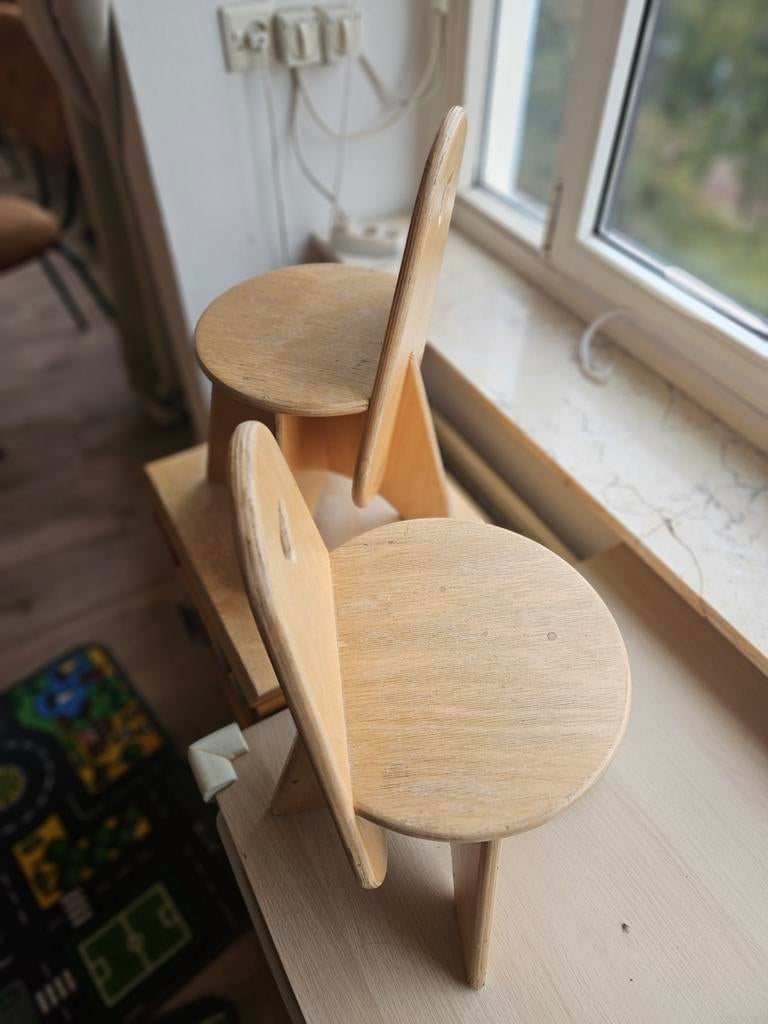 Vintage Van Dijk Kinderstoeltjes Hout – Set van 2, Ophalen, Gebruikt, Stoel(en)