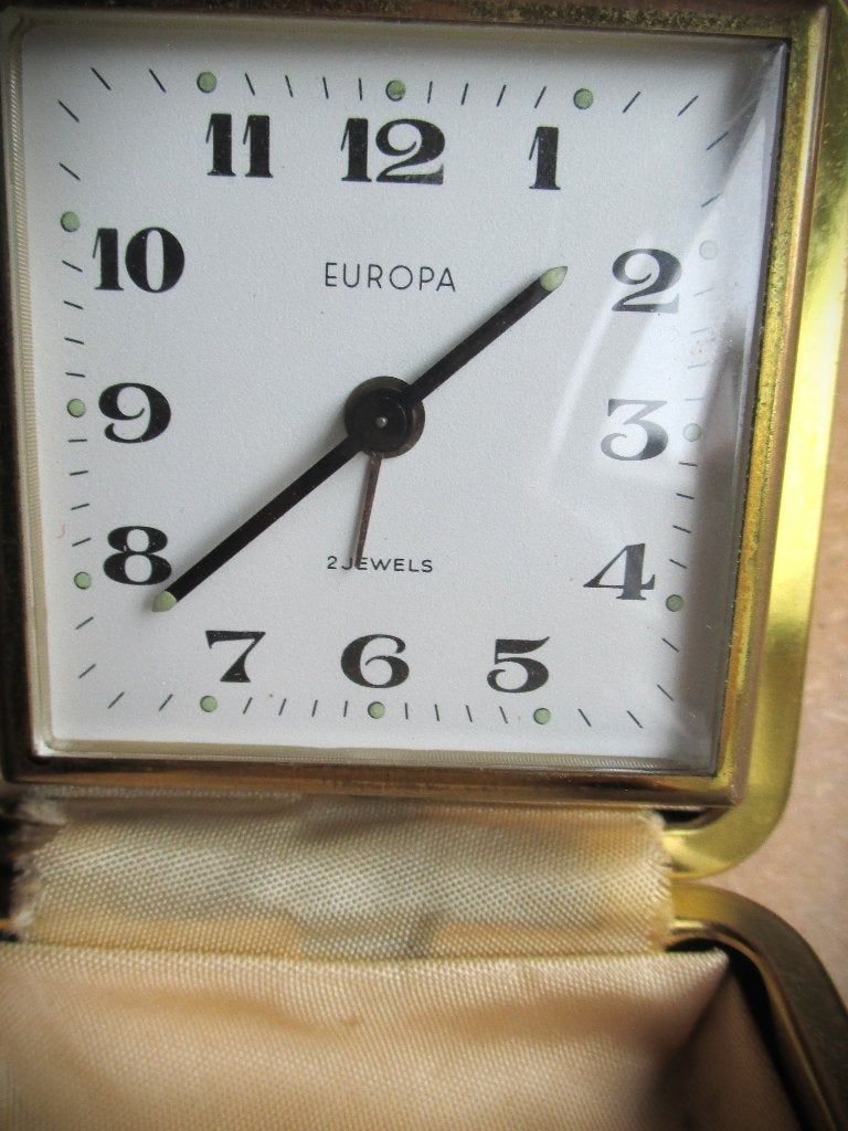 Wekker~Reiswekker Europa 2 jewels~Groen~Duitse Makelij, Ophalen of Verzenden, Gebruikt, Analoog