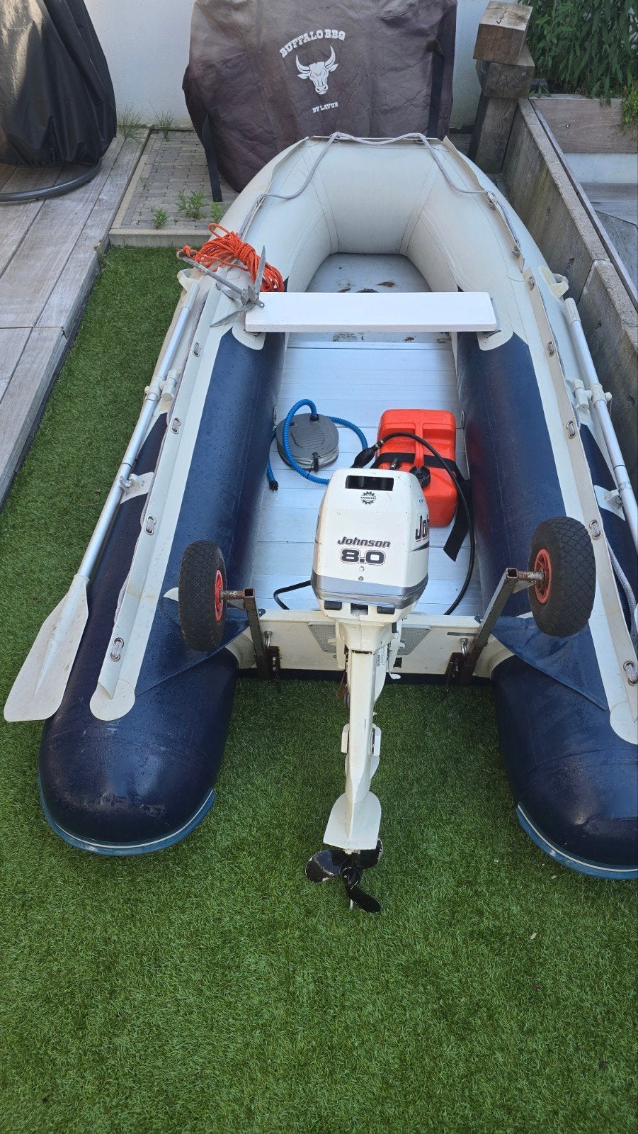 Honda Honwave T30-AE1 Rubberboot met Johnson 8.0 PK motor, Aluminium, Gebruikt, Inclusief motor, Ophalen