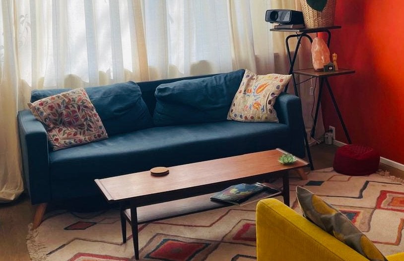 Blauwe driezitsbank | Vente Unique, Gebruikt, 150 tot 200 cm, Driepersoons, 75 tot 100 cm