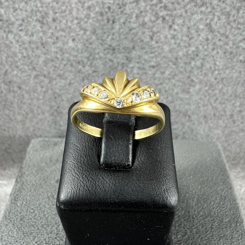 Gouden Ring | 14k | 2,3g | 8x zirkonia | 17,5 | 407986, Sieraden, Tassen en Uiterlijk, Ringen, Gebruikt, Ophalen of Verzenden
