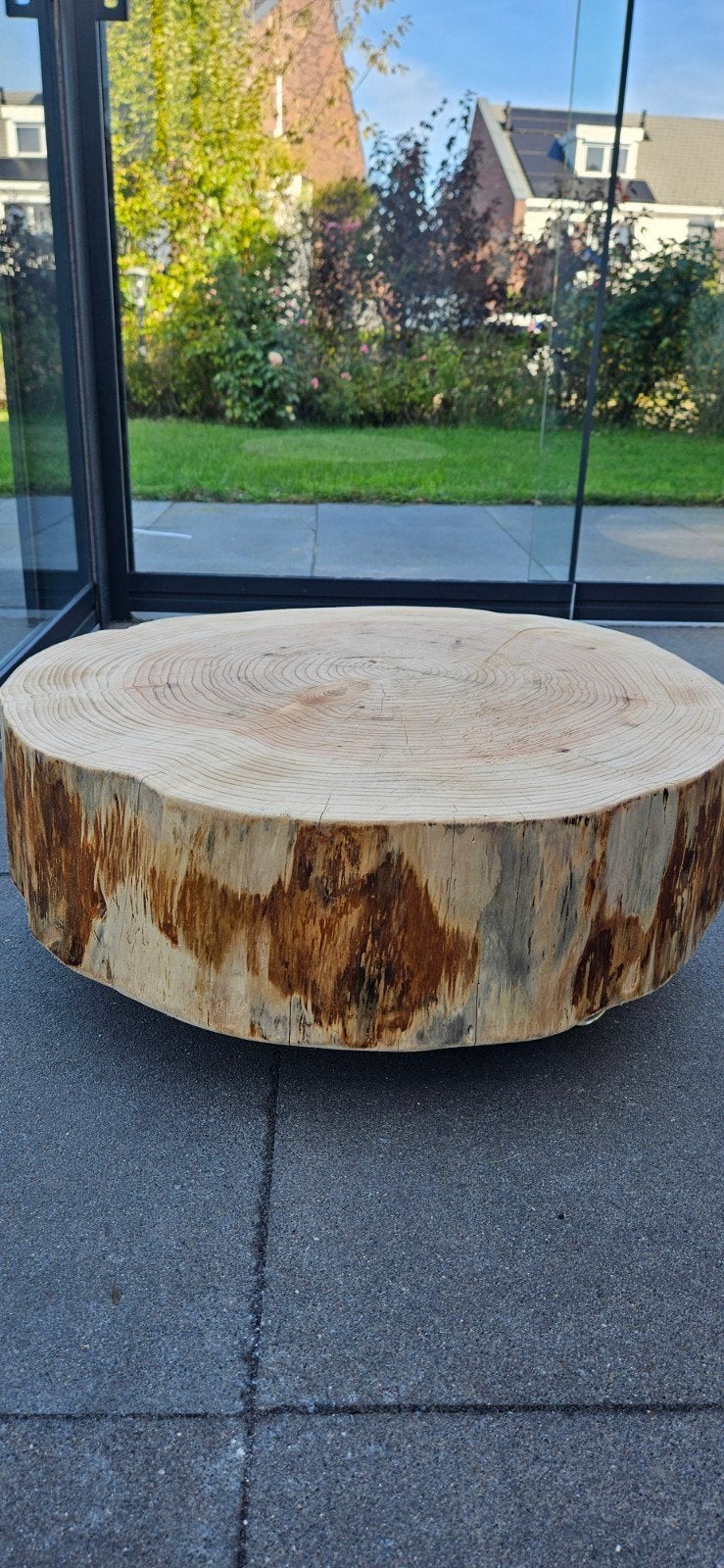 Boomstam salontafel met wielen, Huis en Inrichting, Rustiek, Industrieel, Natuurlijk, 50 tot 100 cm, Rond, Nieuw