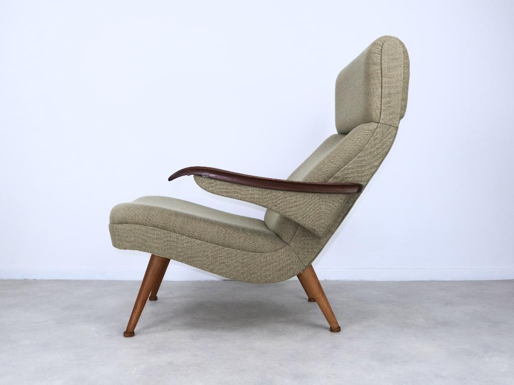 fauteuil lounge hout stof zeer mooie originele staat 50s 60s, Ophalen, Gebruikt, -, -