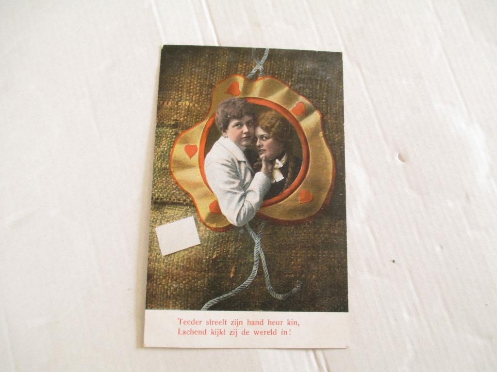 oude ansichtkaart stel in hartjes passe partout (1), Ophalen of Verzenden, Voor 1920, Gelopen