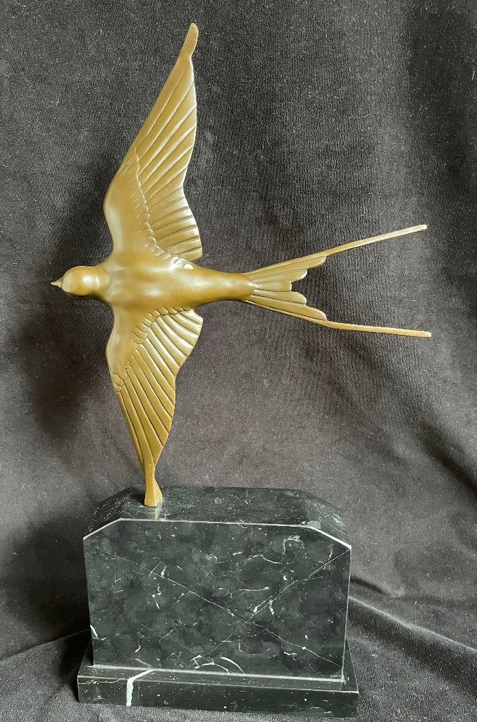 Bronzen art deco zwaluw. 49 cm!! H.Rischmann zuiver brons, Antiek en Kunst, Ophalen of Verzenden