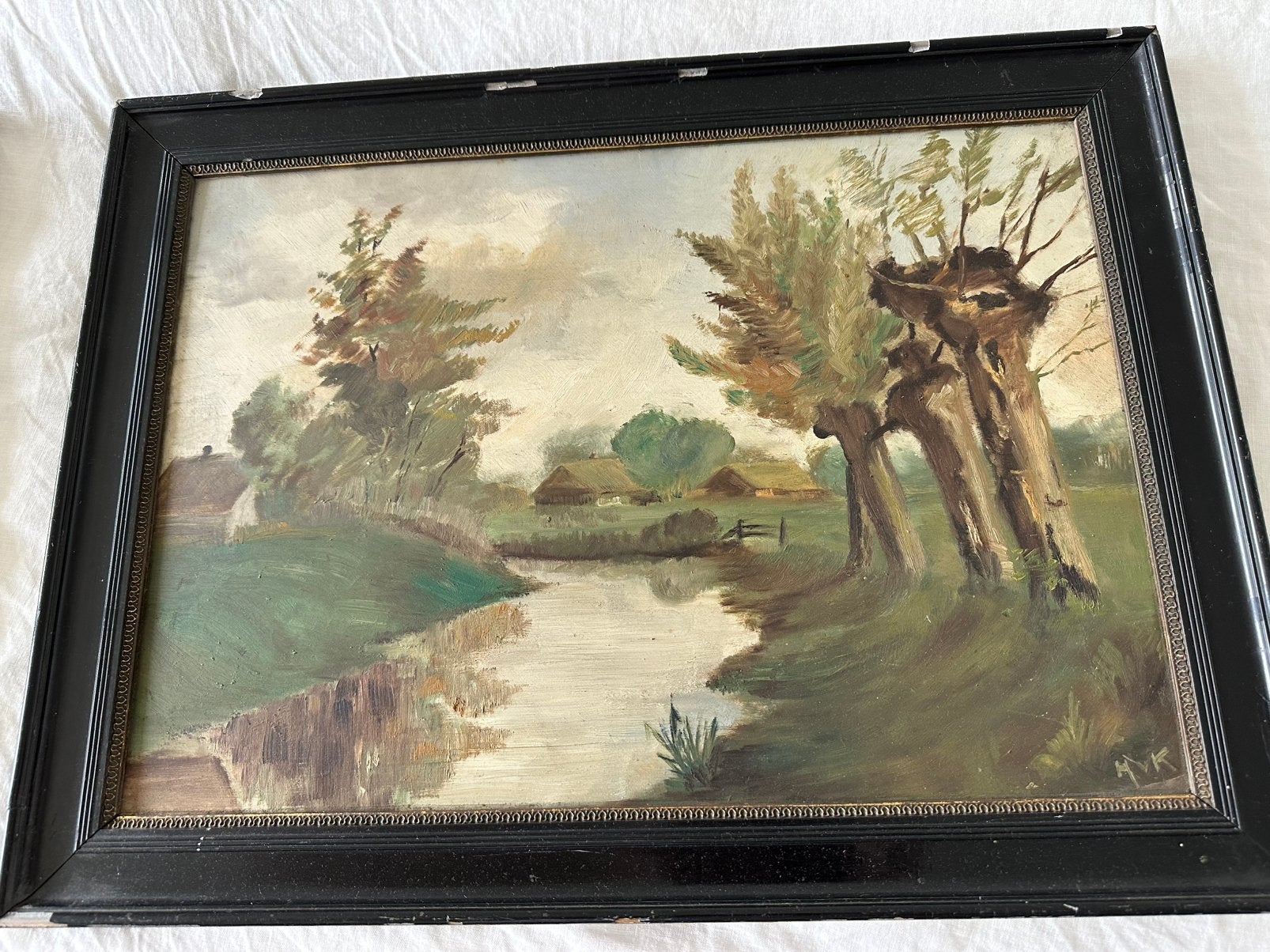Op hout geschilderd kunstwerk oud schilderij, Overige ondergronden, Ophalen of Verzenden, Landschap, Handgeschilderd