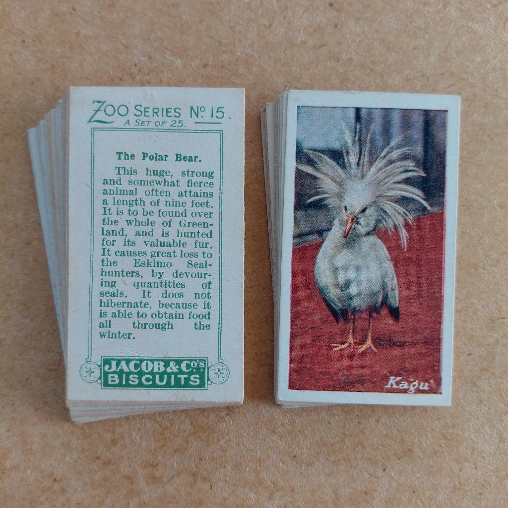 Zoo Series complete set 25 trade cards Jacob Biscuits 1924, Ophalen, Gebruikt
