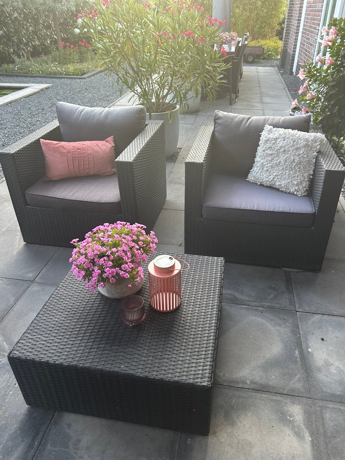 Rattan loungeset loungestoelen fauteuils met tafel, Gebruikt, Bijzettafel, Loungeset, Wicker