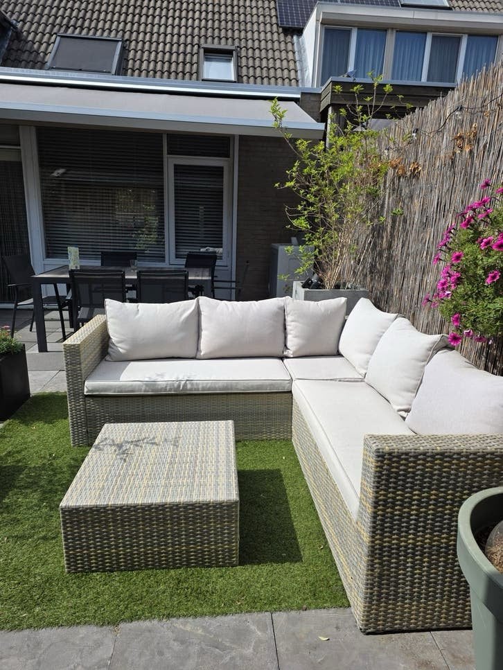 Zgan hoekbank loungeset taupe grijs, Tuin en Terras, Tuinsets en Loungesets, Ophalen, 5 zitplaatsen, Gebruikt, Loungeset