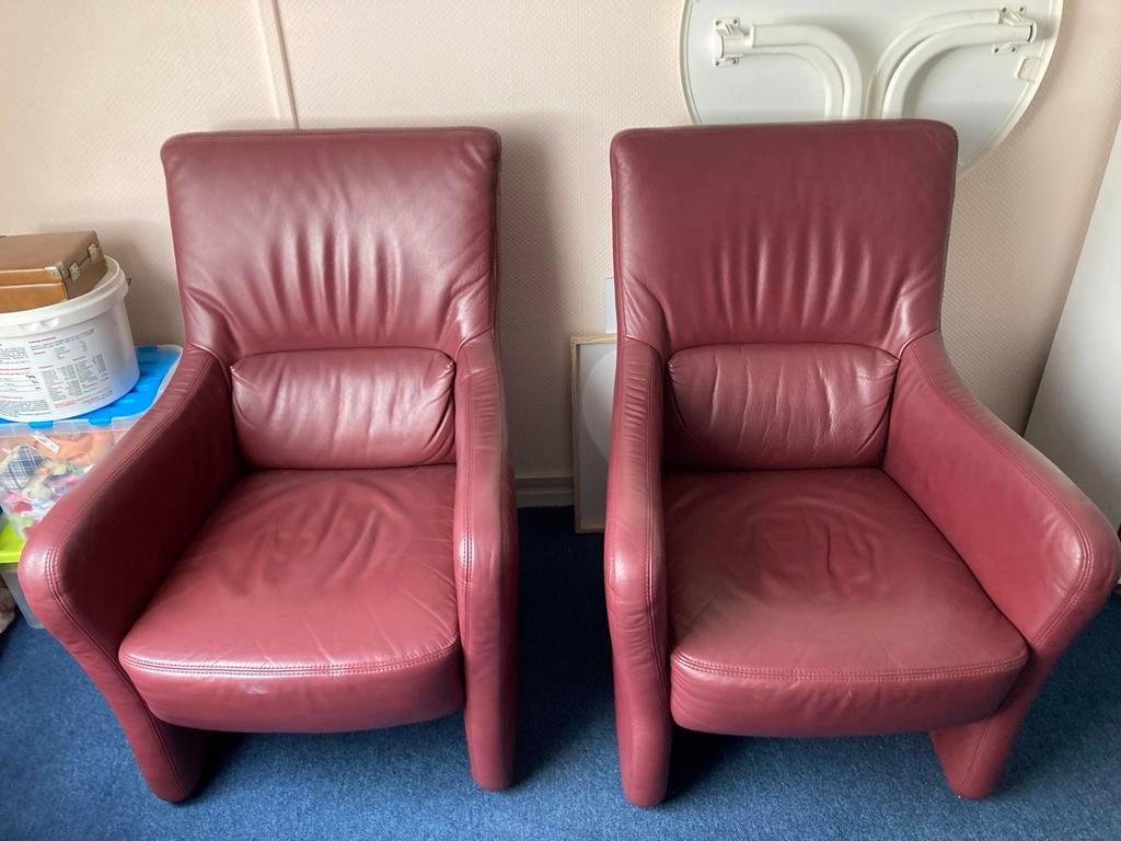 Twee comfortabele bordeauxrode leren fauteuils, Ophalen of Verzenden, Zo goed als nieuw