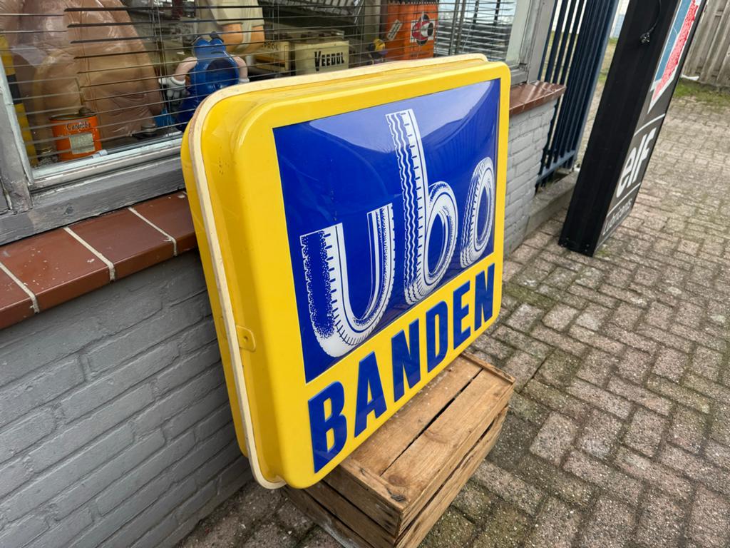 Vintage UBO Banden Lichtbak - Reclamebord, Verzamelen, Merken en Reclamevoorwerpen, Ophalen, Gebruikt, ., Lichtbak of (neon) lamp