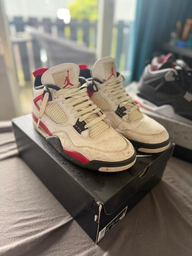 Nike Air Jordan 4 Retro Fire Red - Maat 45, Ophalen of Verzenden, Gedragen, Wit, Sneakers of Gympen