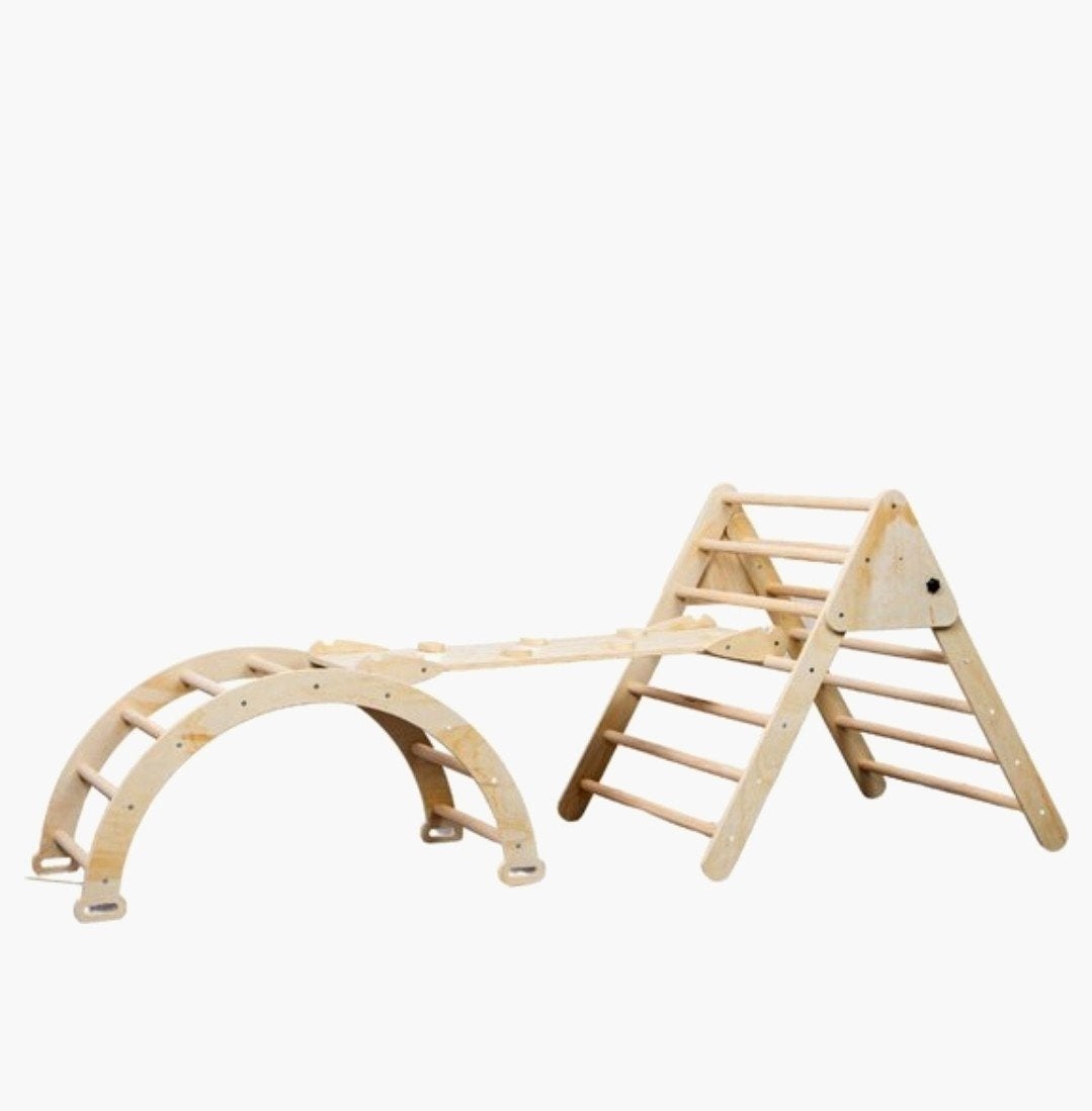 XXL Houten Montessori Klimset: Driehoek, Klimboog, Klimwand, Ophalen, Gebruikt, Klimwand