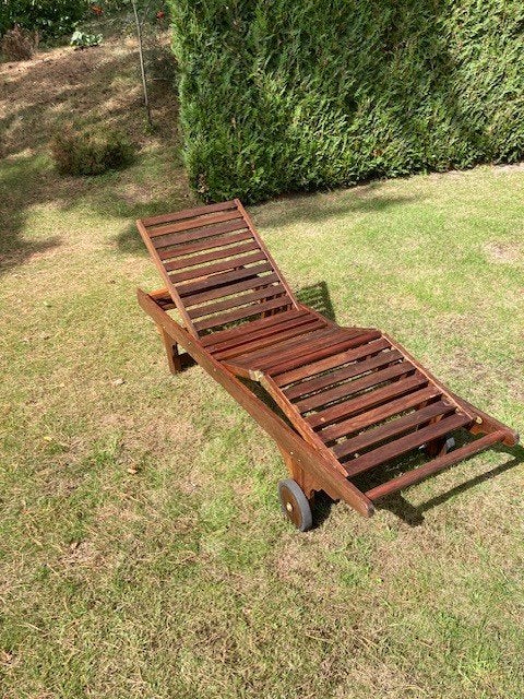 teakhouten ligbed, Tuin en Terras, Ophalen, Gebruikt, Teakhout, Verstelbaar