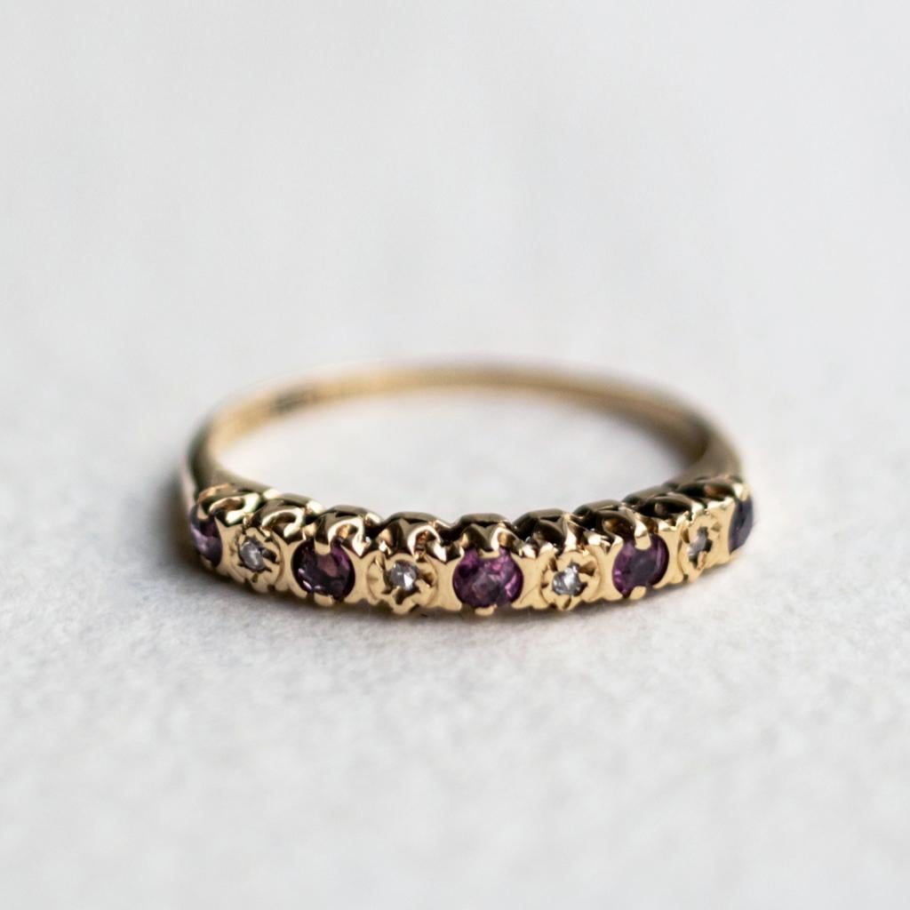 Vintage 9K gouden h. eternity ring met robijn & Diamant - 16, Ophalen of Verzenden, Met edelsteen, Dame, Goud