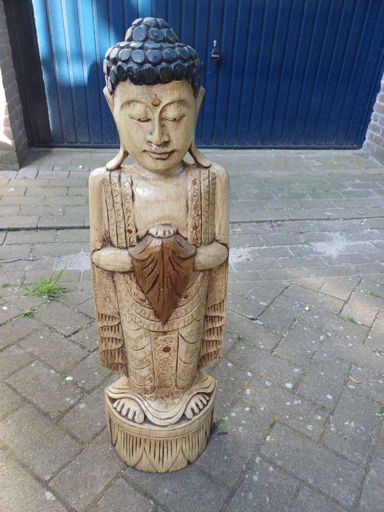 Houten Boeddha Beeld - Handgesneden Decoratie, Ophalen, Gebruikt