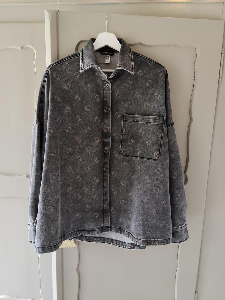 10days, oversized blouse. Maat S, grijs gewassen met bruin., 10days, Ophalen of Verzenden, Zo goed als nieuw, Maat 36 (S)