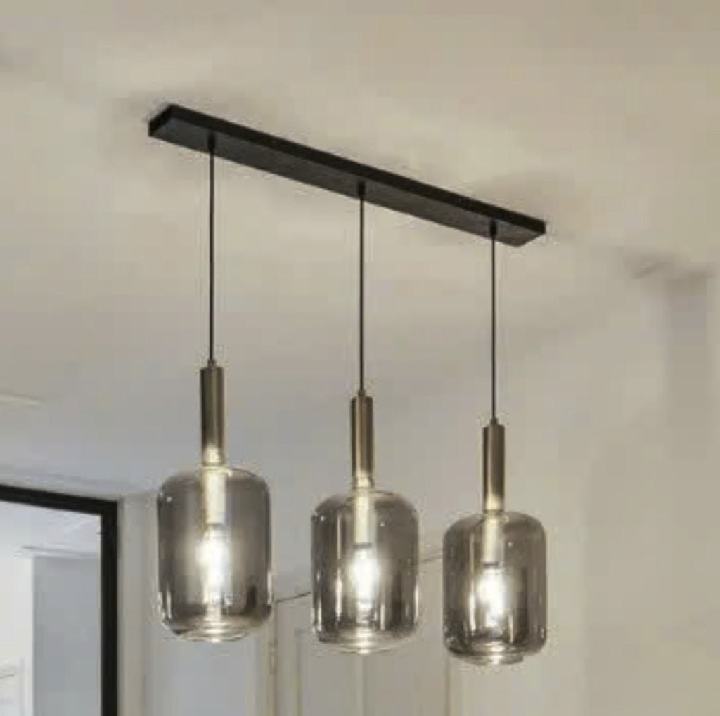Light & Living hanglamp LEKAR (goud/rookglas, 3 Lamp, 1m), Ophalen, E27 (groot), Zo goed als nieuw, Glas