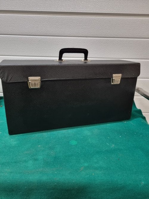 Koffer vintage retro zwart kunst leer, Sieraden, Tassen en Uiterlijk, Koffers, Ophalen of Verzenden, 'T Olde Gre-j, Info@toldegrej.nl