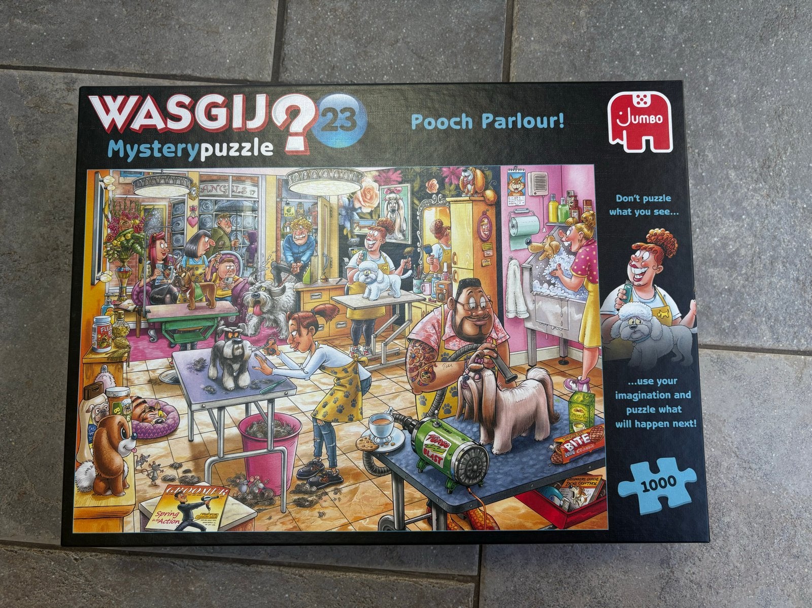 WASGIJ? Mystery Puzzel 1000 stukjes - Hondentrim Salon, Ophalen of Verzenden, 500 t/m 1500 stukjes, Zo goed als nieuw, Legpuzzel