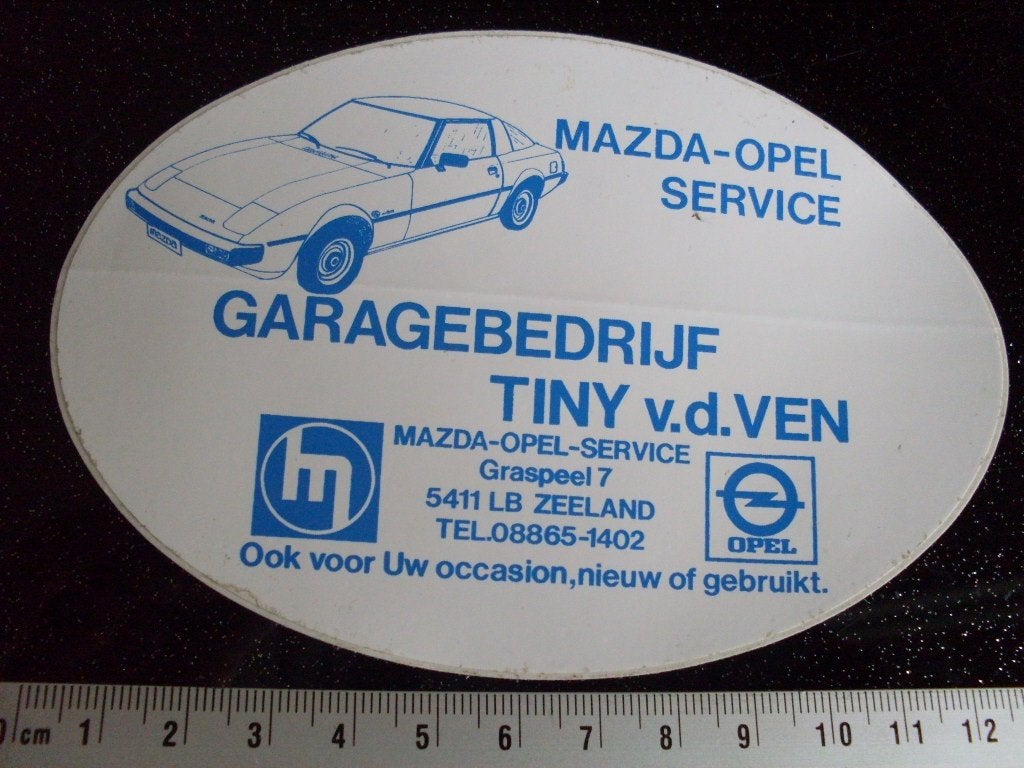 sticker garagebedrijf Tiny v.d. Ven zeeland opel mazda logo, Verzenden, Zo goed als nieuw, Bedrijf of Vereniging