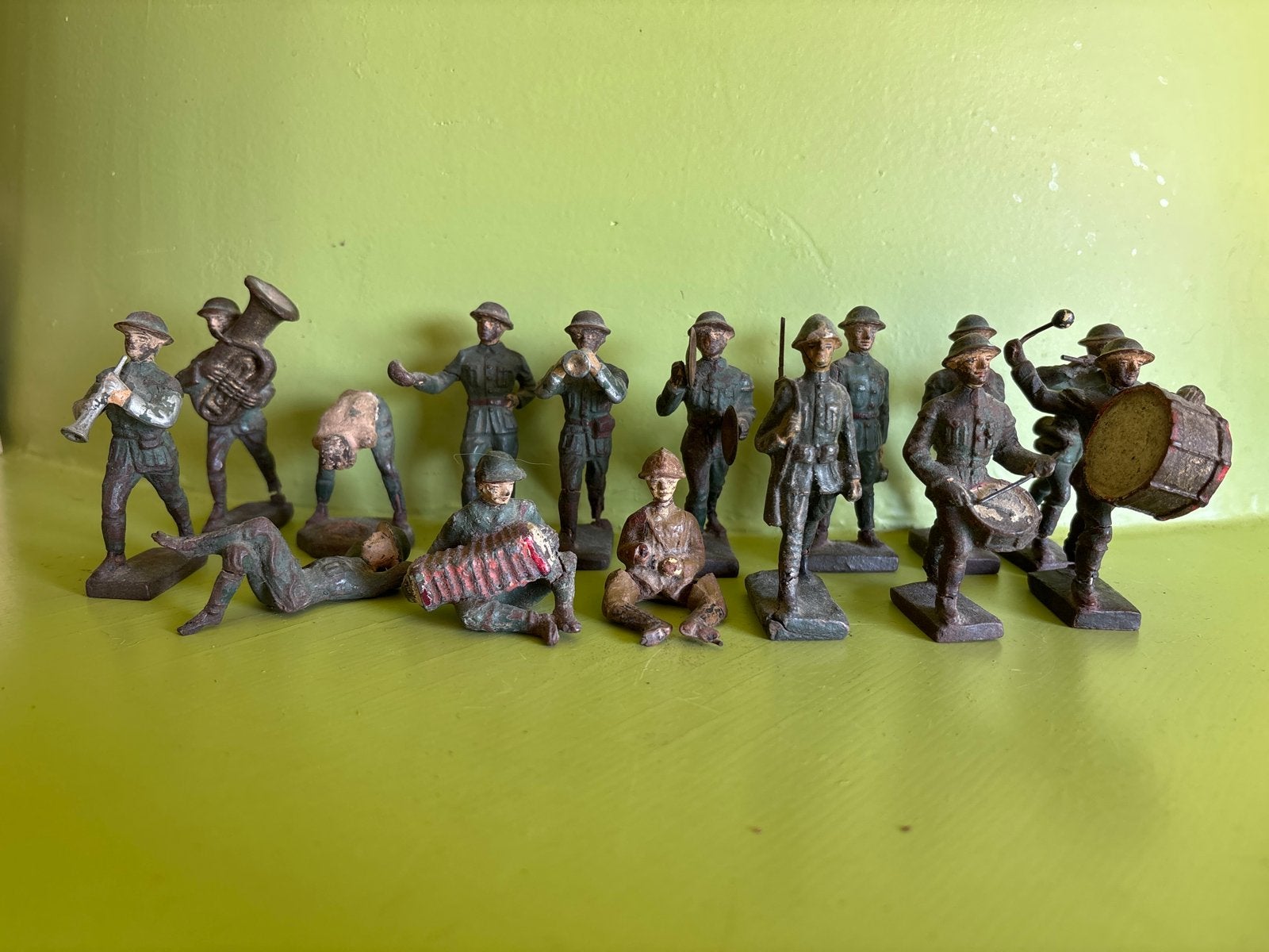 Antieke Loodsoldaatjes - Muziekkorps & Soldaten (15 stuks), Verzamelen, Ophalen of Verzenden, Gebruikt