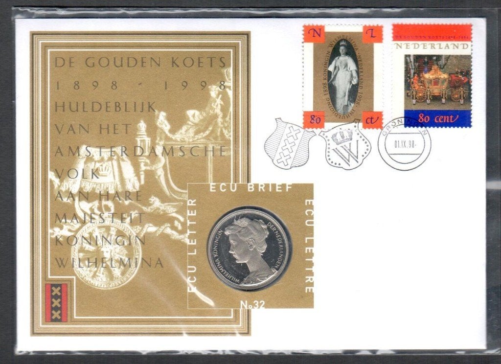 Penning - Ecu Brief 32 DE GOUDEN KOETS 1998., Ophalen of Verzenden, Overige materialen, Nederland