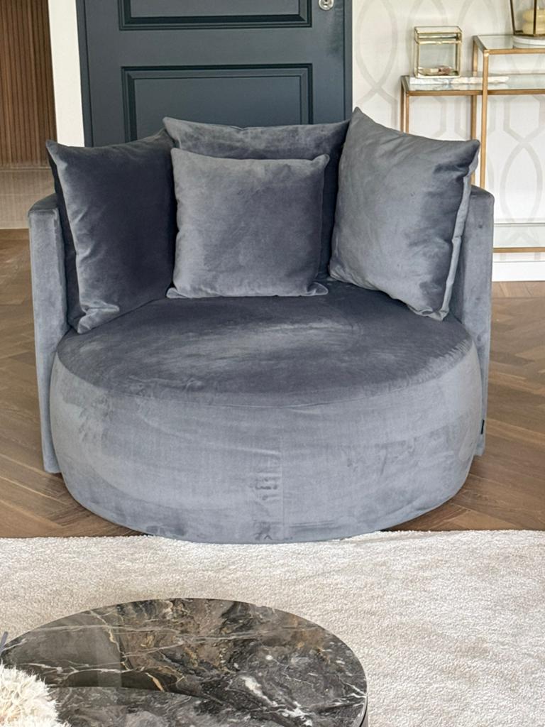Luxe ronde fauteuil - Grijs fluweel, Huis en Inrichting, Fauteuils, Ophalen, 100 tot 125 cm, 100 tot 125 cm, Stof