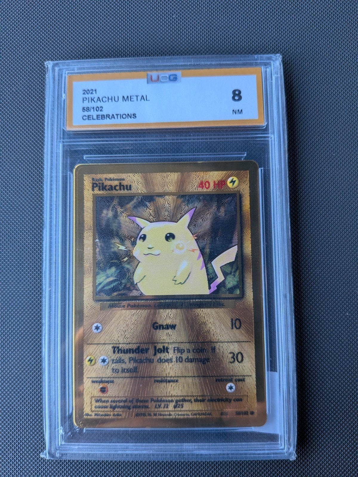 Pikachu Metal Kaart 2021 Celebrations UCG 8 NM 58/102, Ophalen of Verzenden, Zo goed als nieuw, Losse kaart