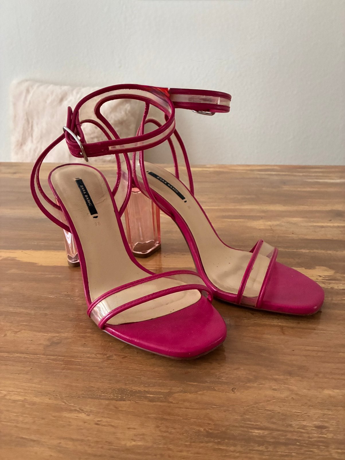 Sandaaltjes met transparante hak, maat 38, Ophalen, Zo goed als nieuw, Roze, Sandalen of Muiltjes