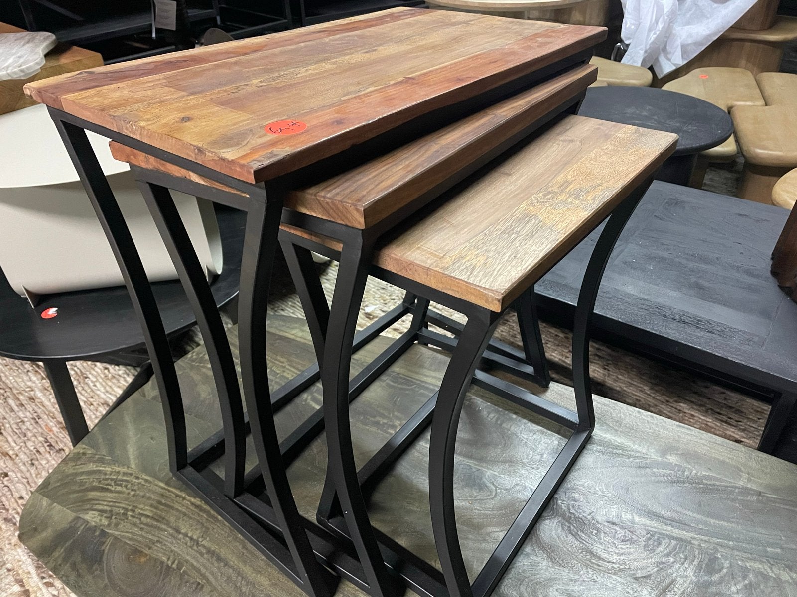 Bijzettafel set 3-delig massief mangohout, Nieuw, 55 tot 75 cm, Rechthoekig, Hout
