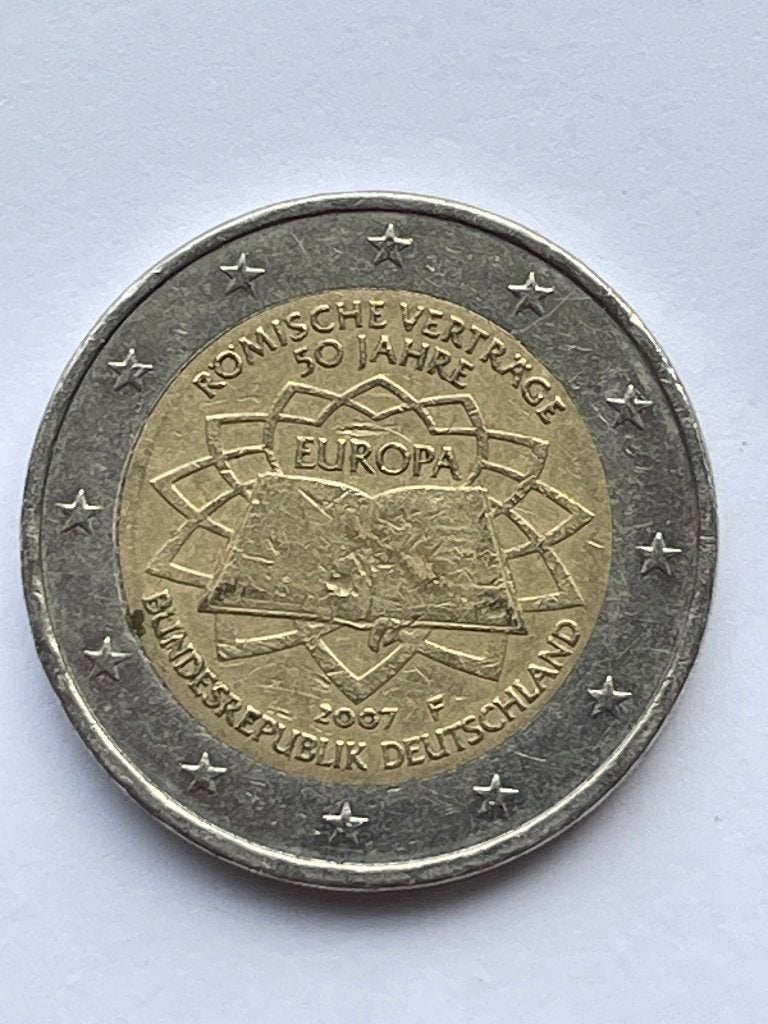 Duitsland 2 Euro Verdrag van Rome 50 jaar. 2007 met een F., Ophalen of Verzenden, Duitsland, 2 euro, Losse munt