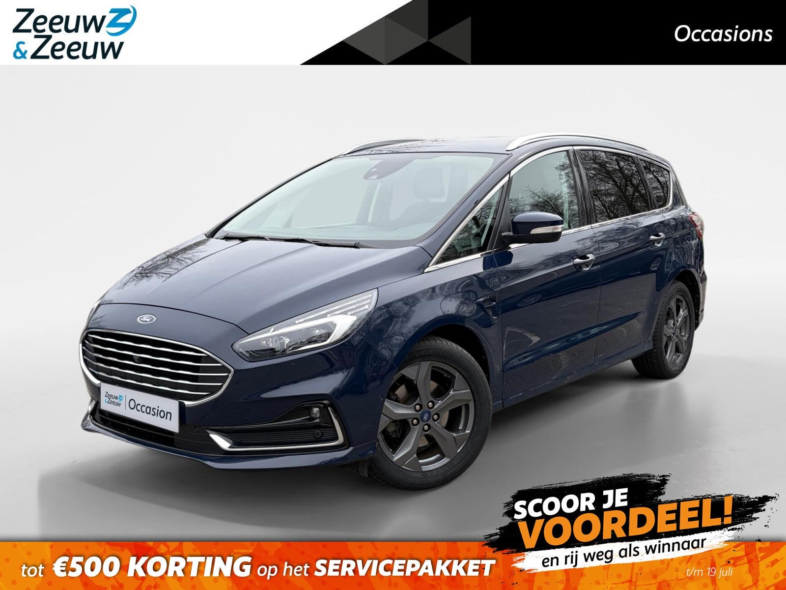 Ford S-Max Titanium 7pers. Hybrid Automaat | Adaptieve Cruis, Auto's, Ford, 12 maanden, Stof, Gebruikt, Blauw