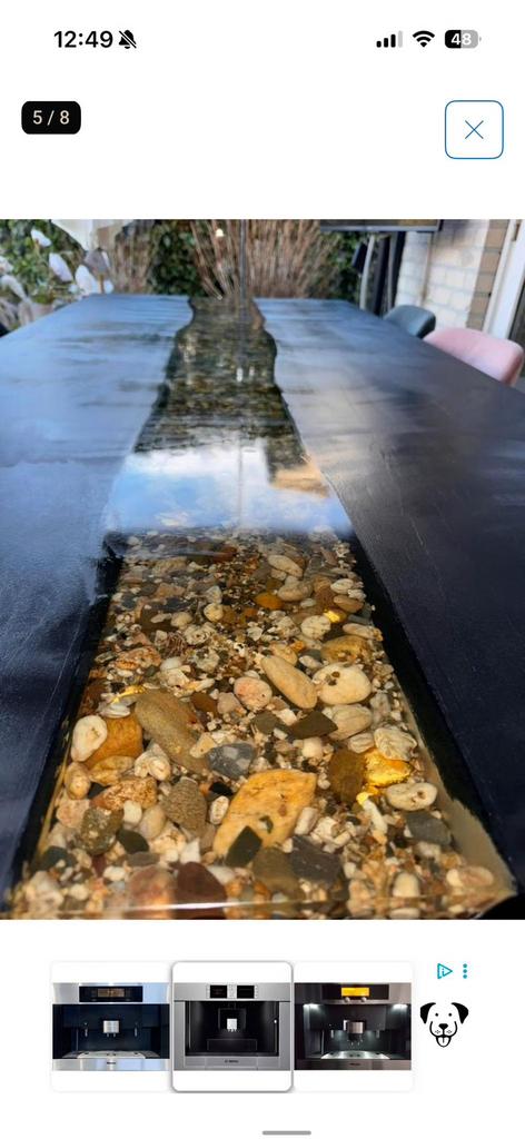 Epoxy river tafel – massief hout – uniek design, 200 cm of meer, Zo goed als nieuw, Rechthoekig, 50 tot 100 cm
