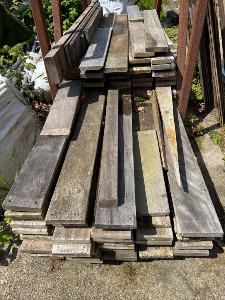 Partij Hardhouten Planken - Schutting, Tafel, Meubel, Recycl, Gebruikt, 25 tot 50 mm, Ophalen of Verzenden, Plank
