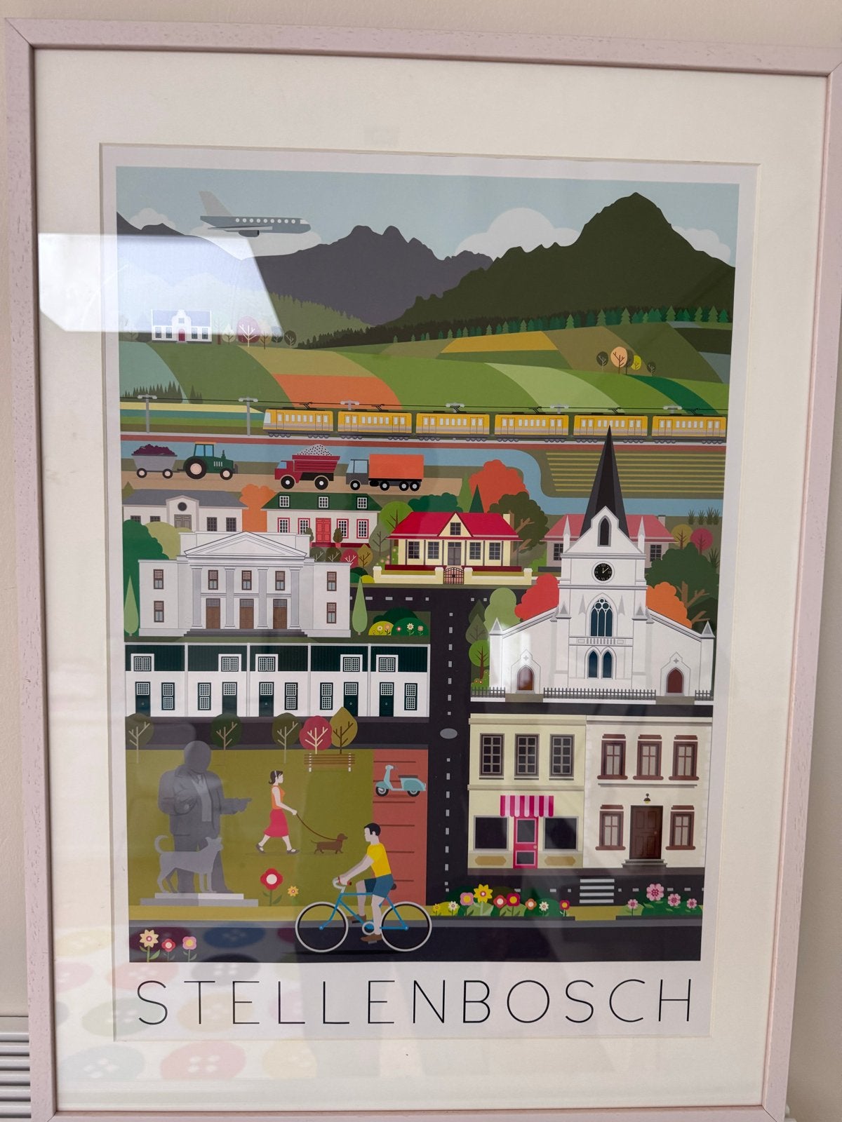 Prent van Stellenbosch 42x60cm, inclusief lijst, Ophalen, Gebruikt, Print