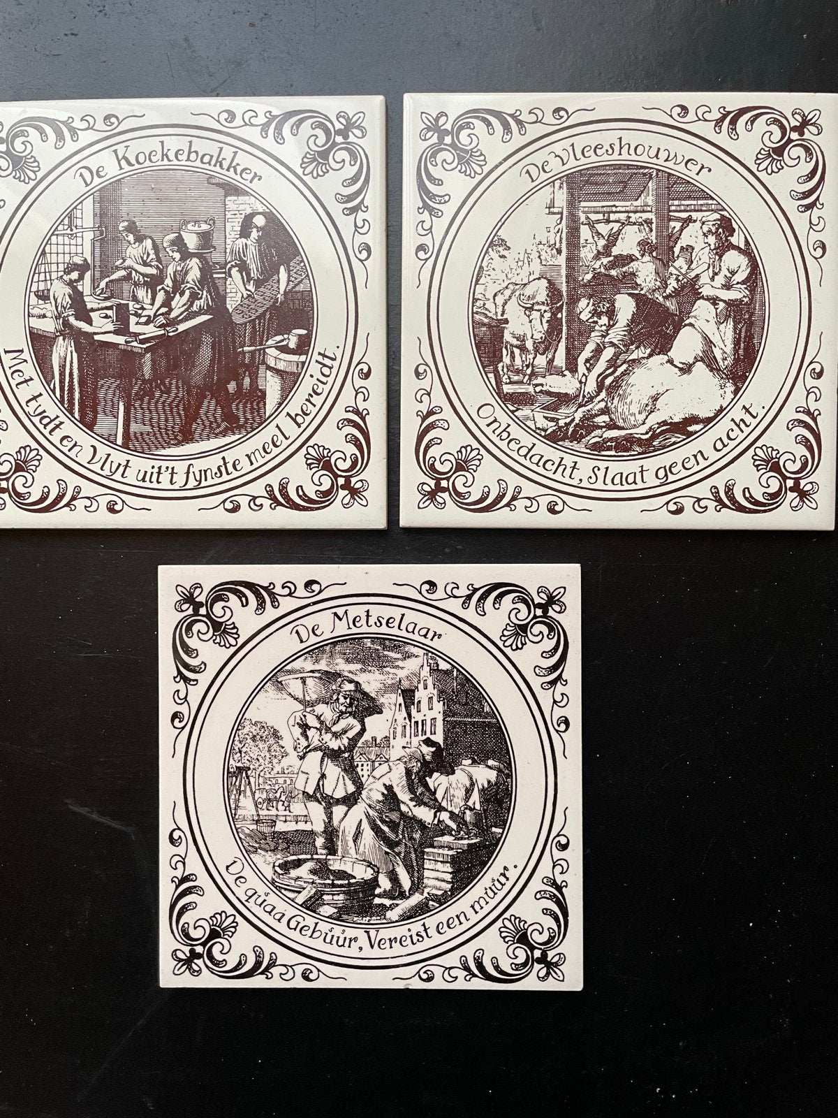 Set van 3 vintage Hollandse ambacht tegels 15x15cm, Antiek en Kunst, Ophalen of Verzenden