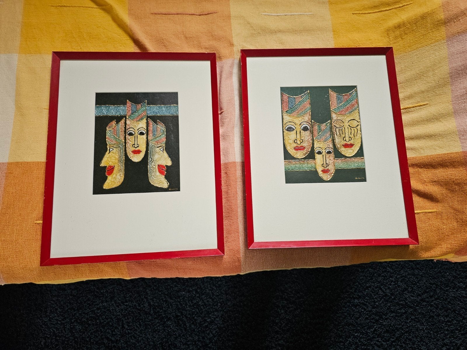 Set van 2 Balinese schilderijen in stalen lijsten, Antiek en Kunst, Schilderij, Geschilderd, Ophalen of Verzenden, Indonesië
