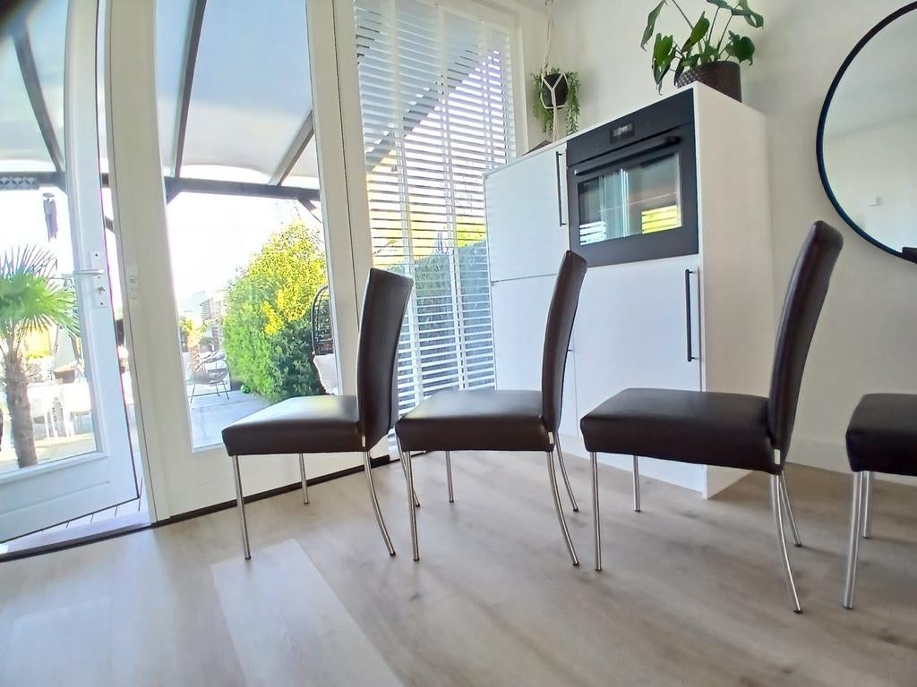 6 Leren Bert Plantagie Design Eetkamerstoelen, Ophalen, Bruin, Leer, Zo goed als nieuw