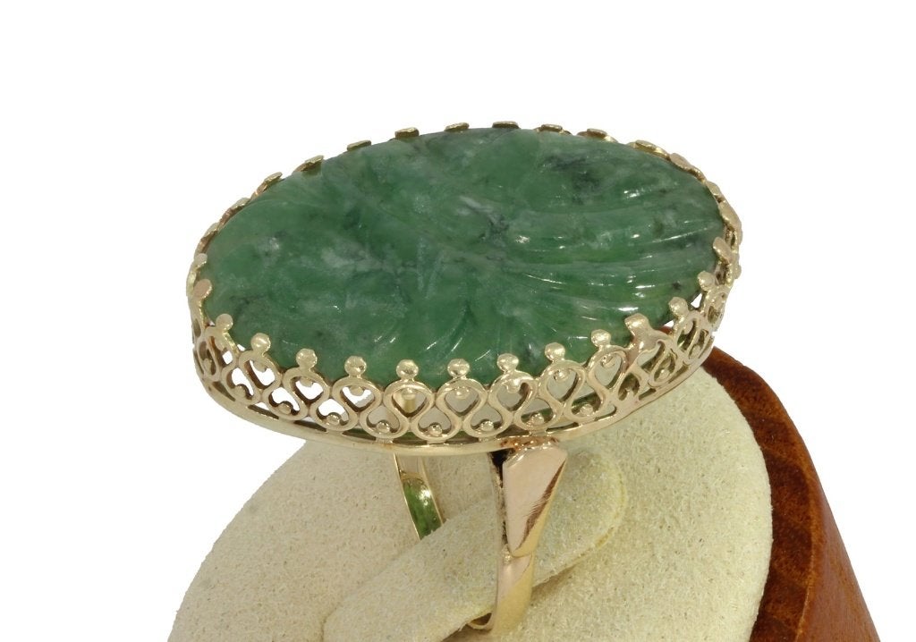 Jade Nefriet robuuste 14k gouden vintage ring dames luxe, Voordeelsieraden, Verzenden, 19 tot 20, Zo goed als nieuw