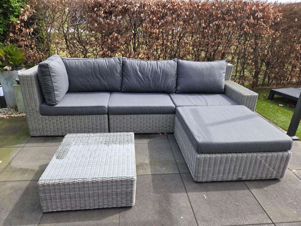 Fonteyn Loungeset - Grijs Wicker met comfortabele kussens, Ophalen, 4 zitplaatsen, Gebruikt, Loungeset