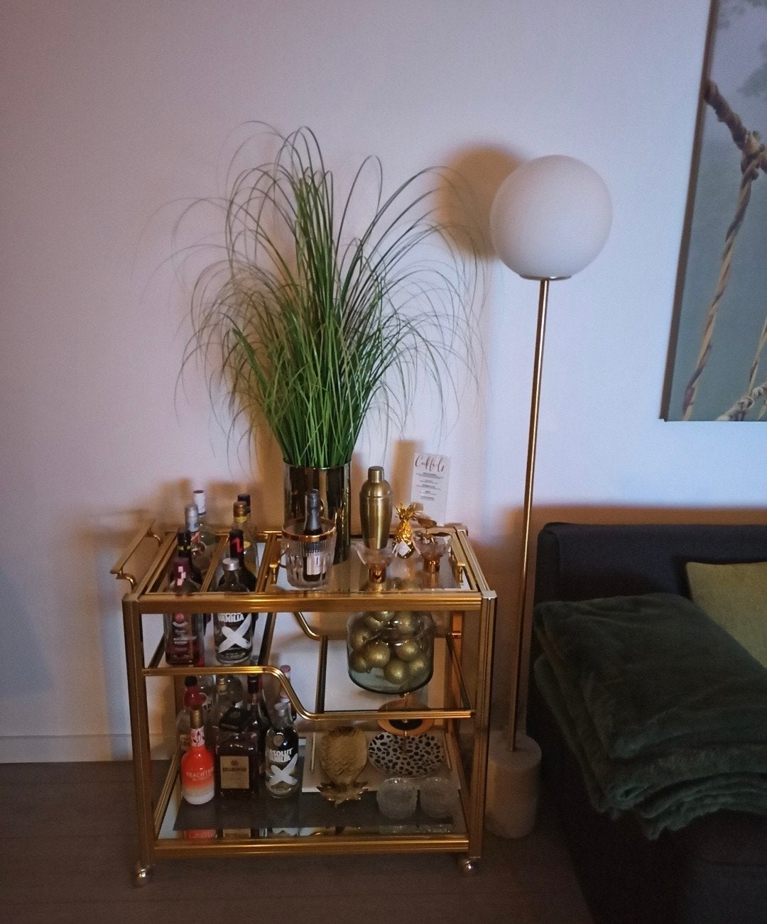 Vintage barcart messing goud trolley cocktail serveerwagen, Ophalen, Gebruikt, Metaal, 15 tot 25 flessen