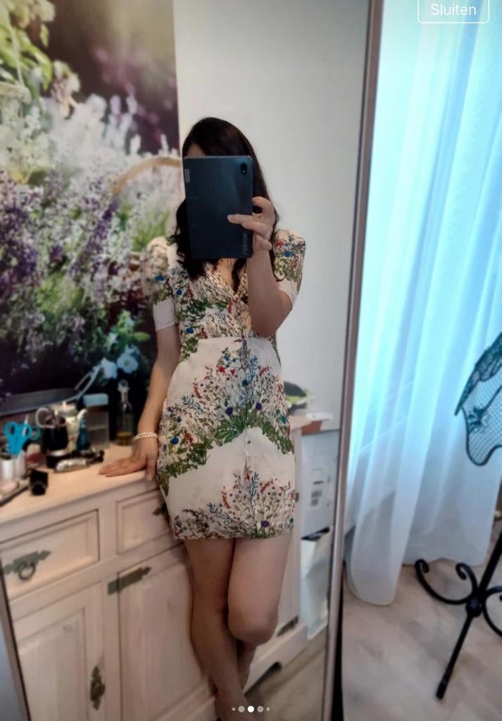 Make zijde  jurk met bloemenprint, Kleding | Dames, Jurken, Nieuw, Maat 36 (S), Boven de knie, Ophalen of Verzenden