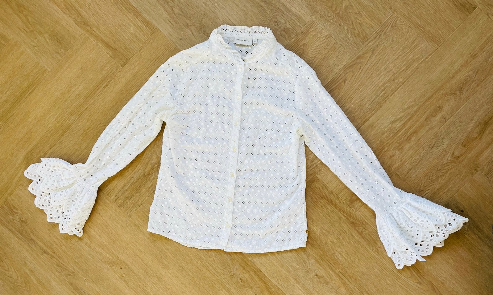 Fabienne Chapot Witte Broderie Blouse met Ruches maat 36, Verzenden, Nieuw, Maat 36 (S), Wit