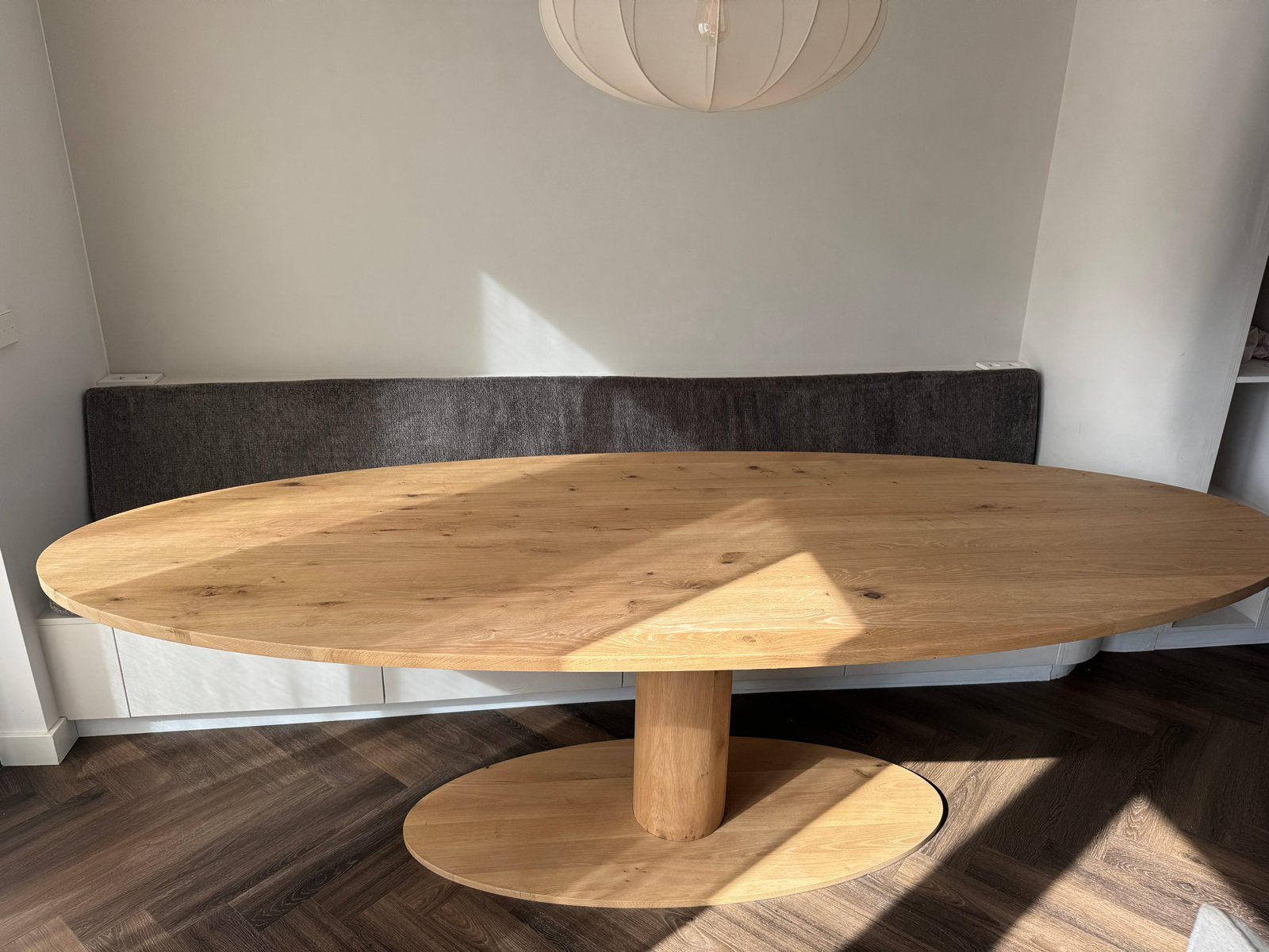 Eettafel Massief eiken ovale tafel 260 x 100, Ophalen, 100 tot 150 cm, Eikenhout, Vijf personen of meer